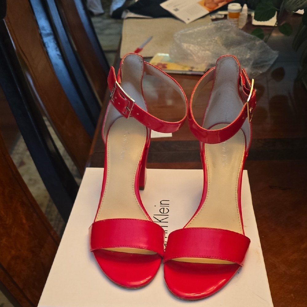 Calvin Klein Red Heeled Sandals Elegant Statement